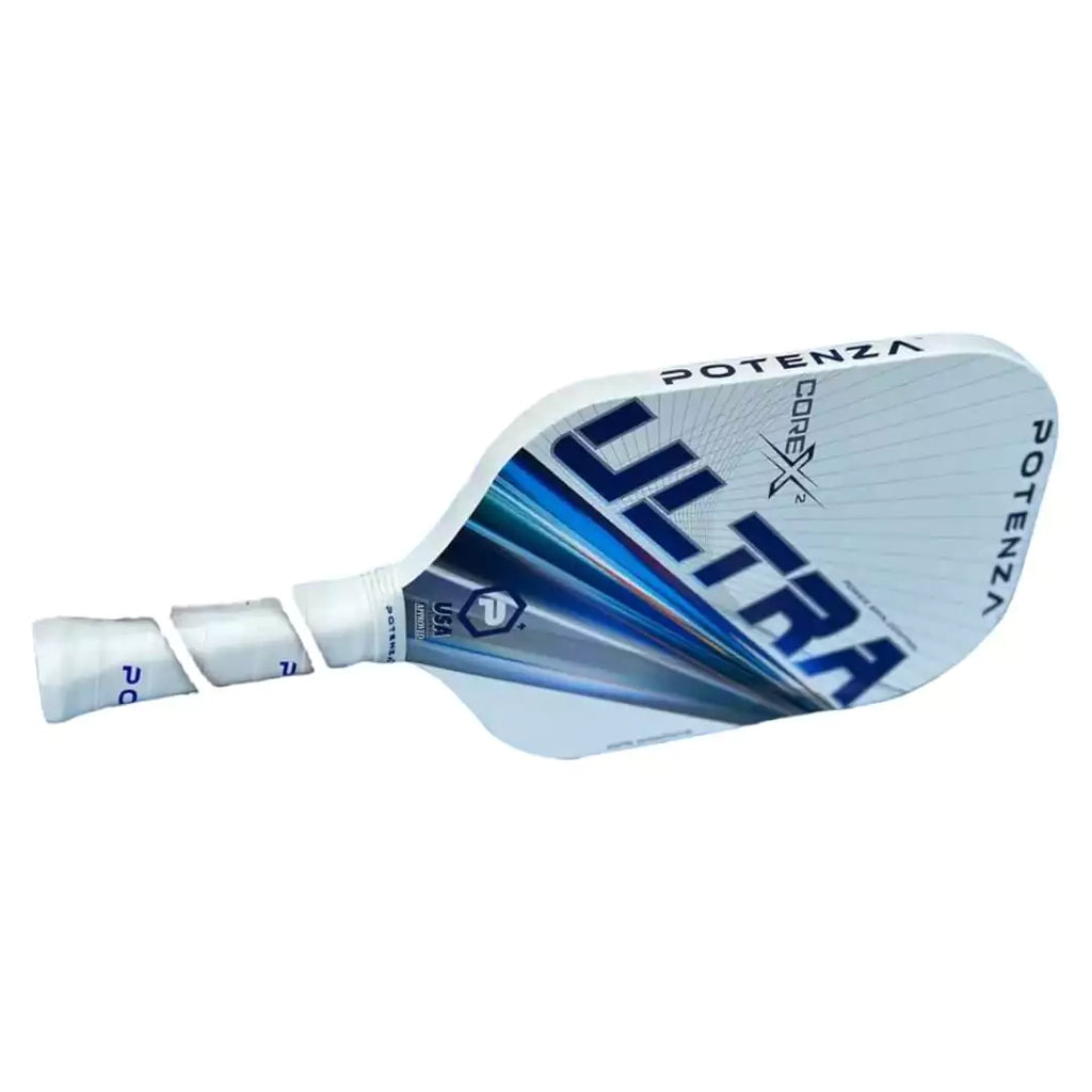 A horizontal  Potenza ULTRA+ CORE*2 Elongagted Pickleball Paddle, stocked atavailable from iamRacketSports.com, Miami store.