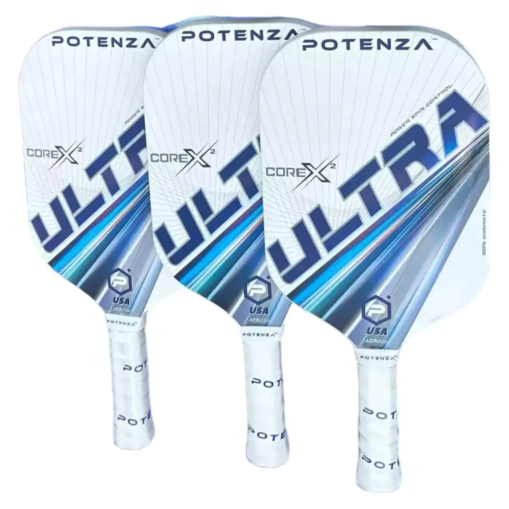 Three  Potenza ULTRA+ CORE*2 Elongagted Pickleball Paddle. Find Potenza at iam-Pickleball.com, Miami store.