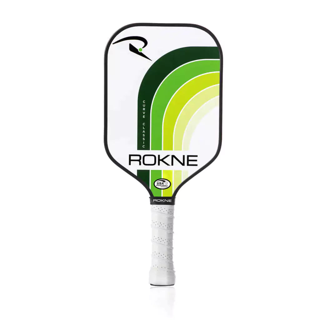 SPORT: PICKLEBALL. Shop Rokne Pickleball at USA premier Racket and Paddle Sports store, "iamracketsports". Racket model is a 2023 Rokne Curve Classic LIMEADE Pickleball Paddle/racket for beginner and intermediate players. Racquet/Paleta is in vertical orientation.