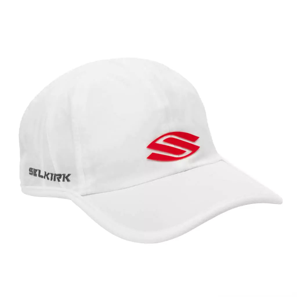 SPORT: PICKLEBALL. Shop Selkirk Sports Pickleball at iamRacketSports/iam-pickleball, Miami, Florida, USA. Selkirk Performance Core Hat in White.  Front of hat.