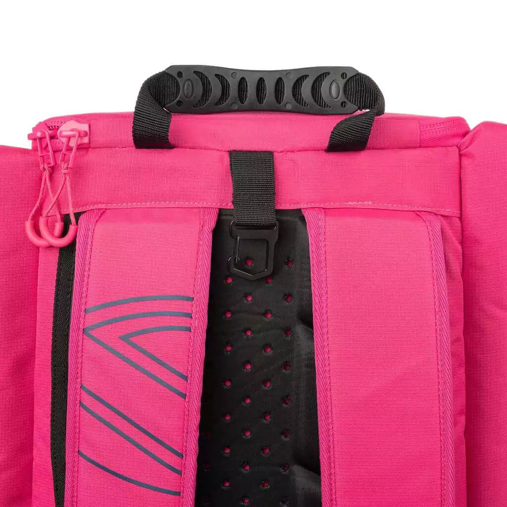 SPORT: PICKLEBALL. Shop Selkirk at "iamPickleball.store" a division of "iamracketsports.com". View of hanging hook of the  pink Selkirk Pickleball Core Line Tour Backpack.