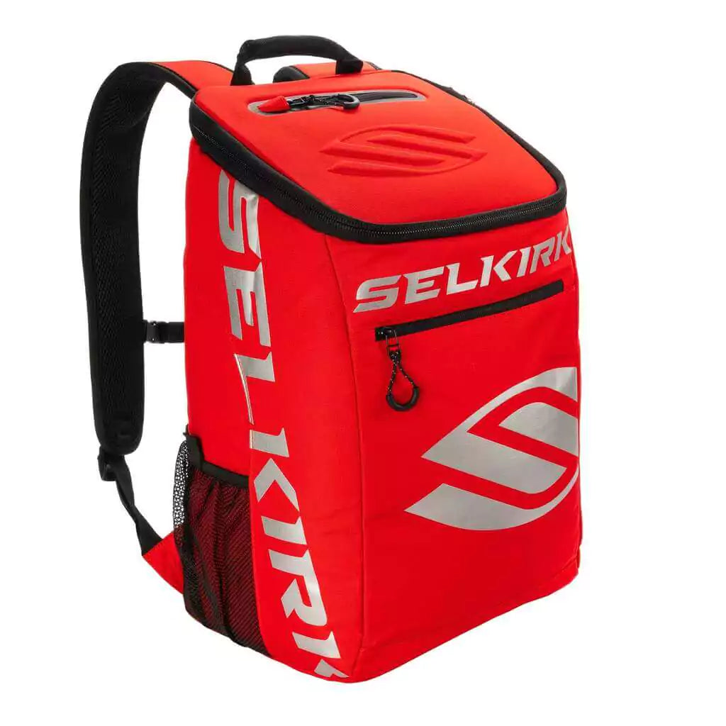 SPORT: PICKLEBALL. Shop Selkirk Sports Pickleball at iamRacketSports/iam-pickleball, a Miami, Florida, USA based store "iampickleball.store". Selkirk Pickleball Core Line Team Backpack in Red. Front of bag.