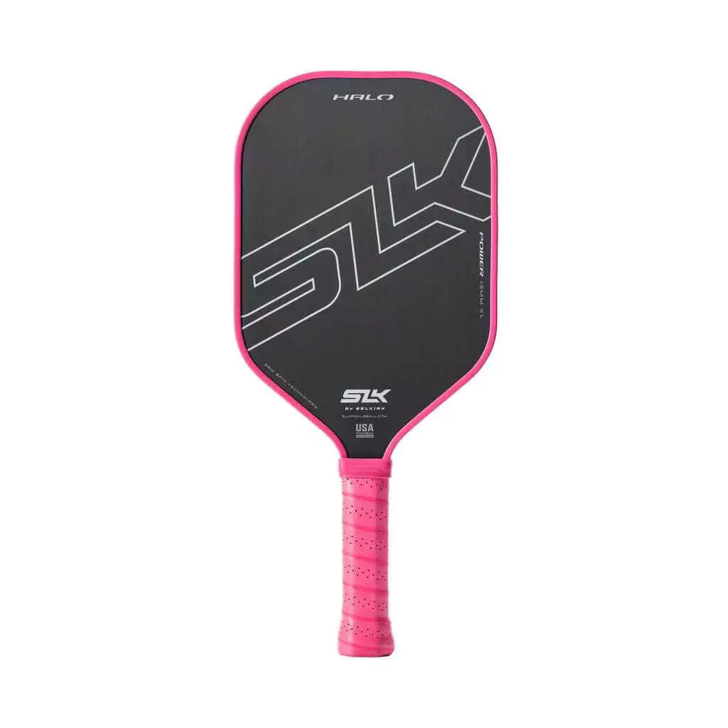  SPORT: PICKLEBALL. A pink  2023 Selkirk SLK HALO CONTROL XL Pickleball Paddle. Purchase Selkirk at "iamPickleball.store".