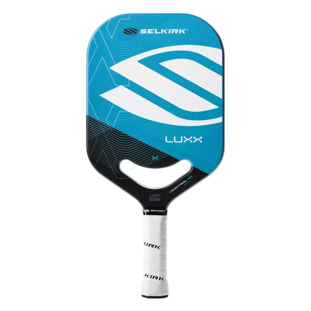 SPORT:PICKLEBALL. Shop Selkirk at "iamPickleball.store" a division of "iamracketsports.com".  Blue Selkirk LUXX CONTROL AIR EPIC Pickleball Paddle, vertical face on profile, endorsed by Jack Sock.