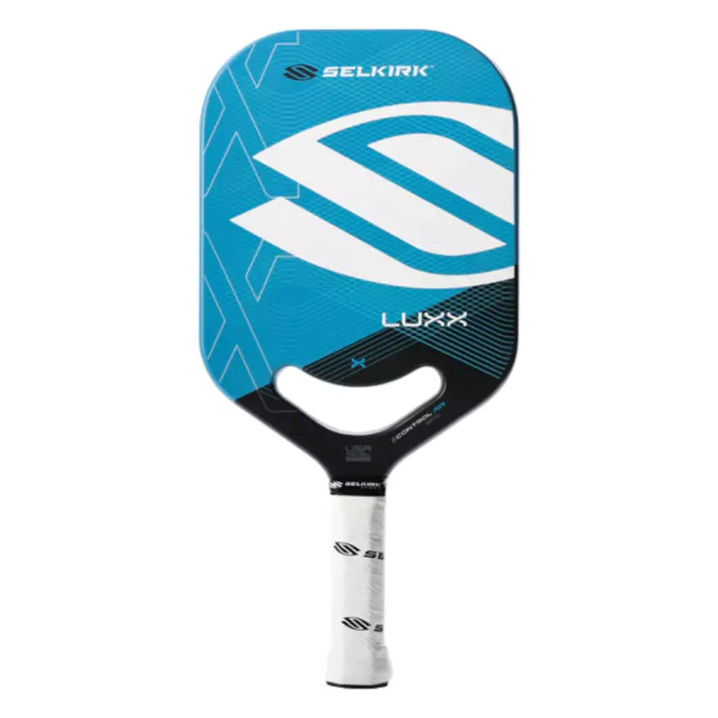 SPORT:PICKLEBALL. Shop Selkirk at "iamPickleball.store" a division of "iamracketsports.com".  Blue Selkirk LUXX CONTROL AIR EPIC Pickleball Paddle, vertical face on profile, endorsed by Jack Sock.