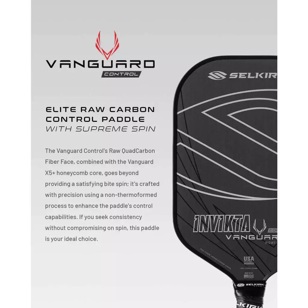 Infographic of construction of  A Selkirk VANGUARD CONTROL EPIC Pickleball Paddle. Shop Selkirk at iamRacketSports.com