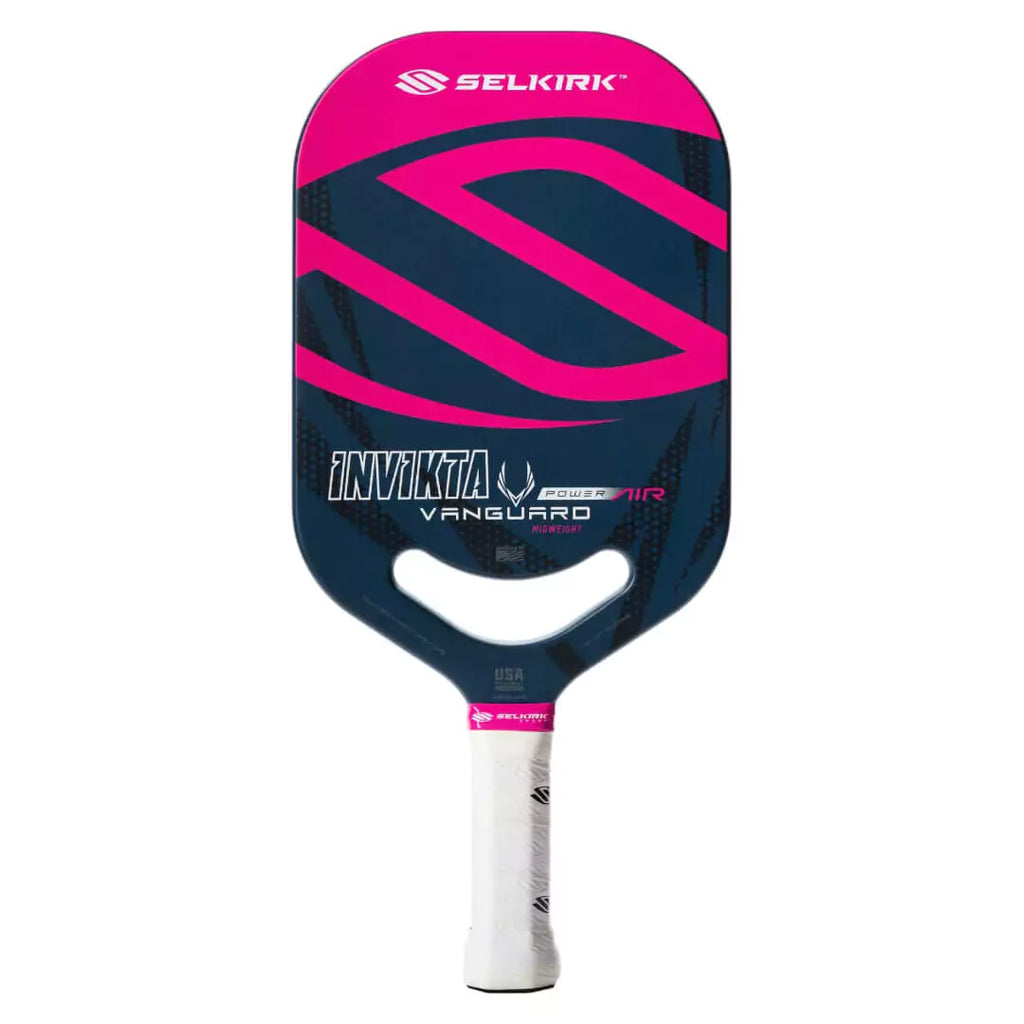 SPORT: PICKLEBALL. Shop Pickleball Paddles and Rackets at "iam-Pickleball.com" a division of "iamracketsports.com". Racket model is a 2023 Selkirk Vanguard Power Air Invikta Pickleball Paddle/racket for beginner to advanced/professional players. Racquet/Paleta is in side vertical orientation. Paddle color Prestige.