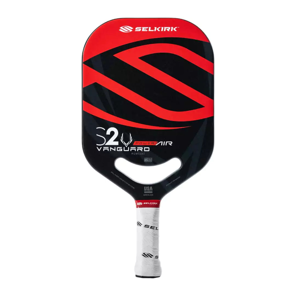 A red Selkirk VANGUARD POWER AIR S2 Pickleball Paddle, available from iamPickleball.store, Miami store.