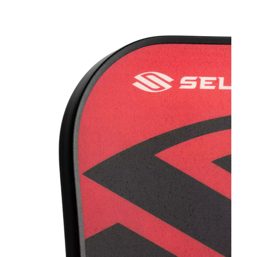 The face of a  red 
Selkirk AMPED Control S2 16mm Pickleball Paddle,
FiberFlex + Fiberglass surface with 
a durable spin coating and X5 Honeycomb core.
Available from iamPickleball.store.