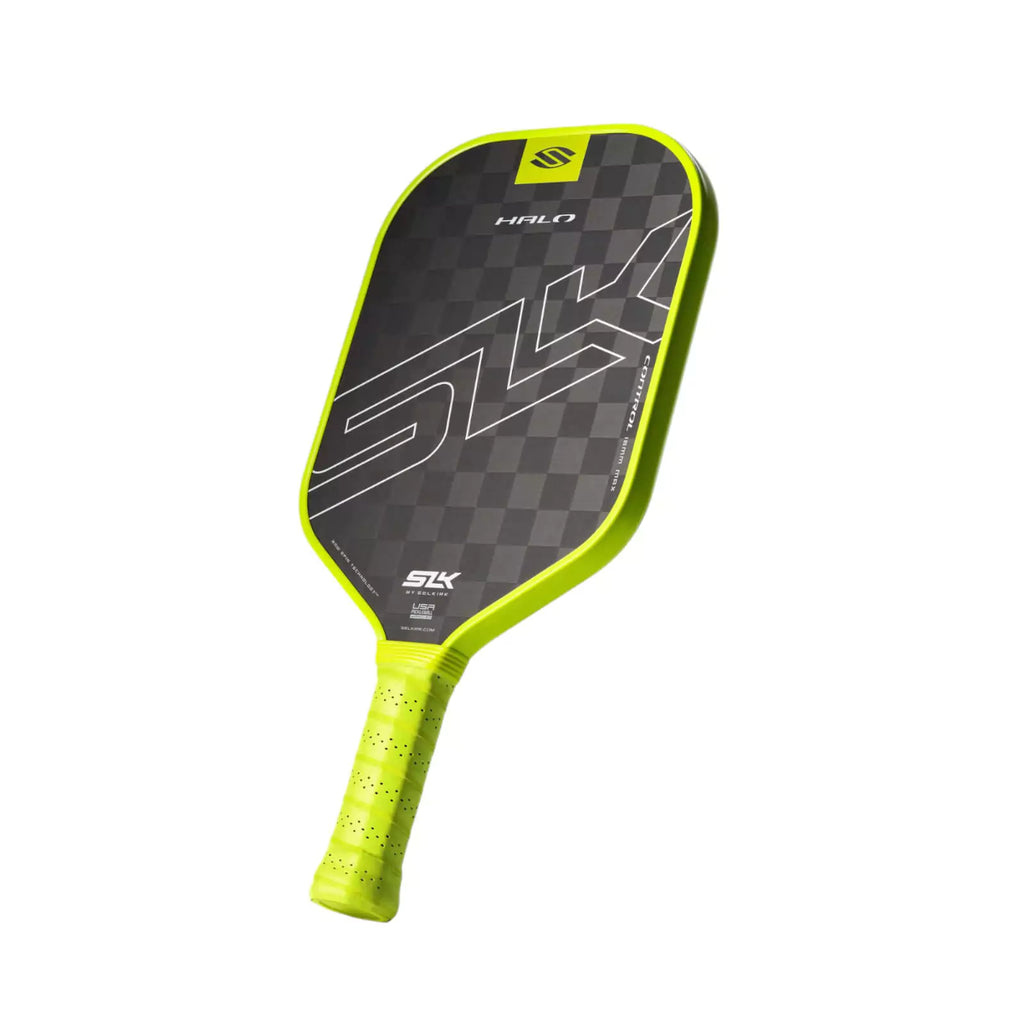 A green Selkirk SLK HALO CONTROL Max Pickleball Paddle. Shop Selkirk Sports at "iamracketsports.com" Miami's pickleball store.
