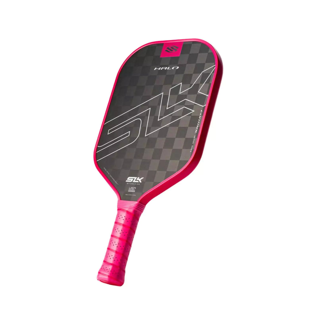 A pink Selkirk SLK HALO CONTROL Max Pickleball Paddle. Shop Selkirk Sports at "iamracketsports.com" Miami's pickleball store.
