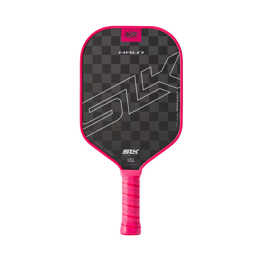 A pink Selkirk SLK HALO CONTROL Max Pickleball Paddle. Shop Selkirk Sports at "iamracketsports.com" Miami's pickleball store.
