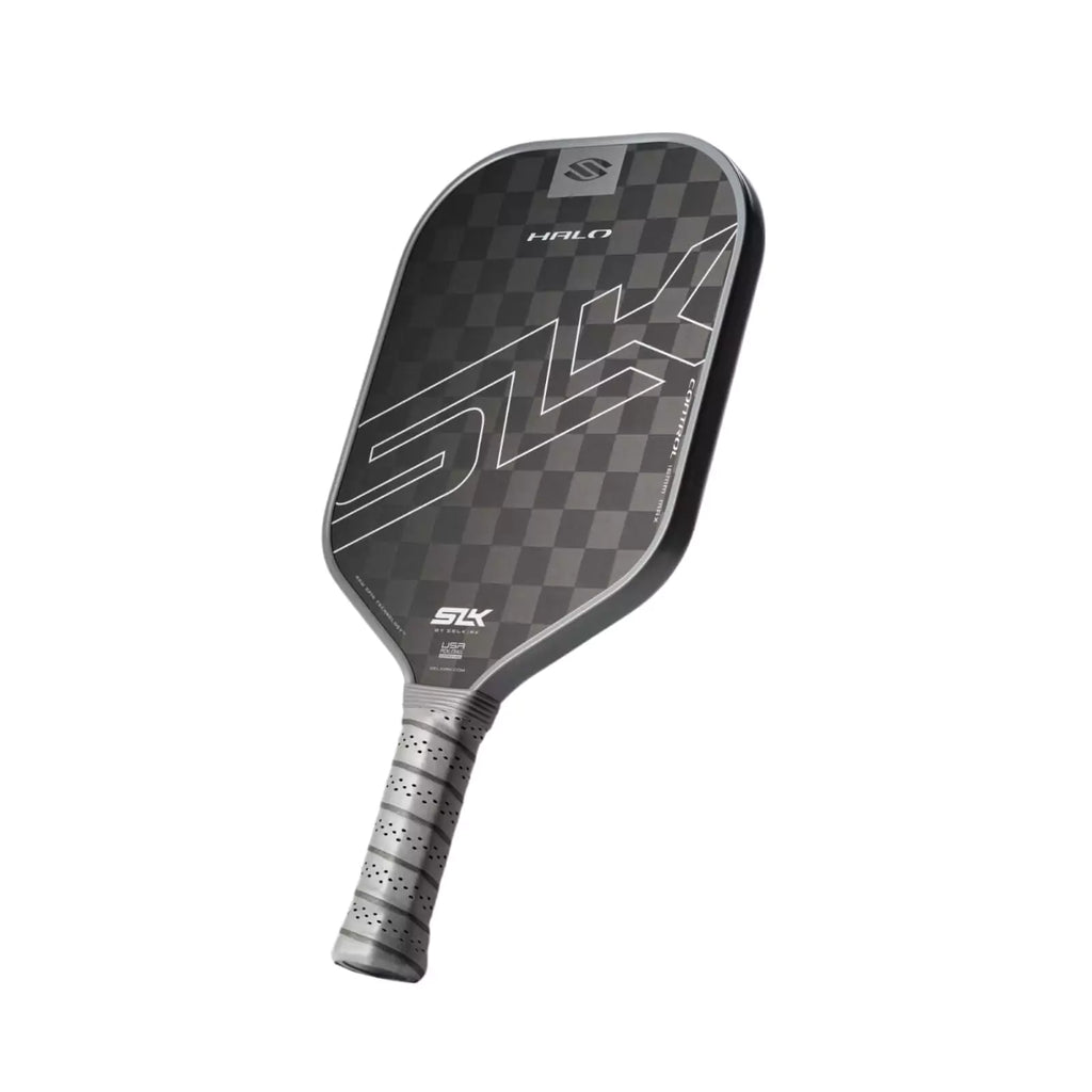 A grey Selkirk SLK HALO CONTROL Max Pickleball Paddle. Shop Selkirk Sports at "iamracketsports.com" Miami's pickleball store.
