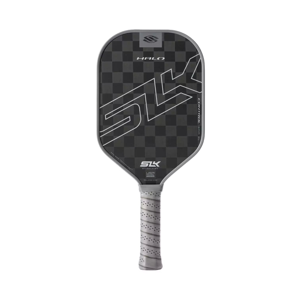 A gray Selkirk SLK HALO CONTROL XL Pickleball Paddle, shop for at "iamracketsports.com".