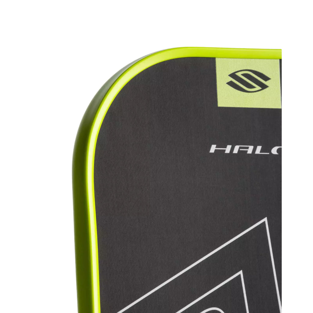 Paddle face of a green Selkirk SLK HALO POWER XL Pickleball Paddle. Shop Selkirk Sports at "iamracketsports.com" Miami's pickleball store.
