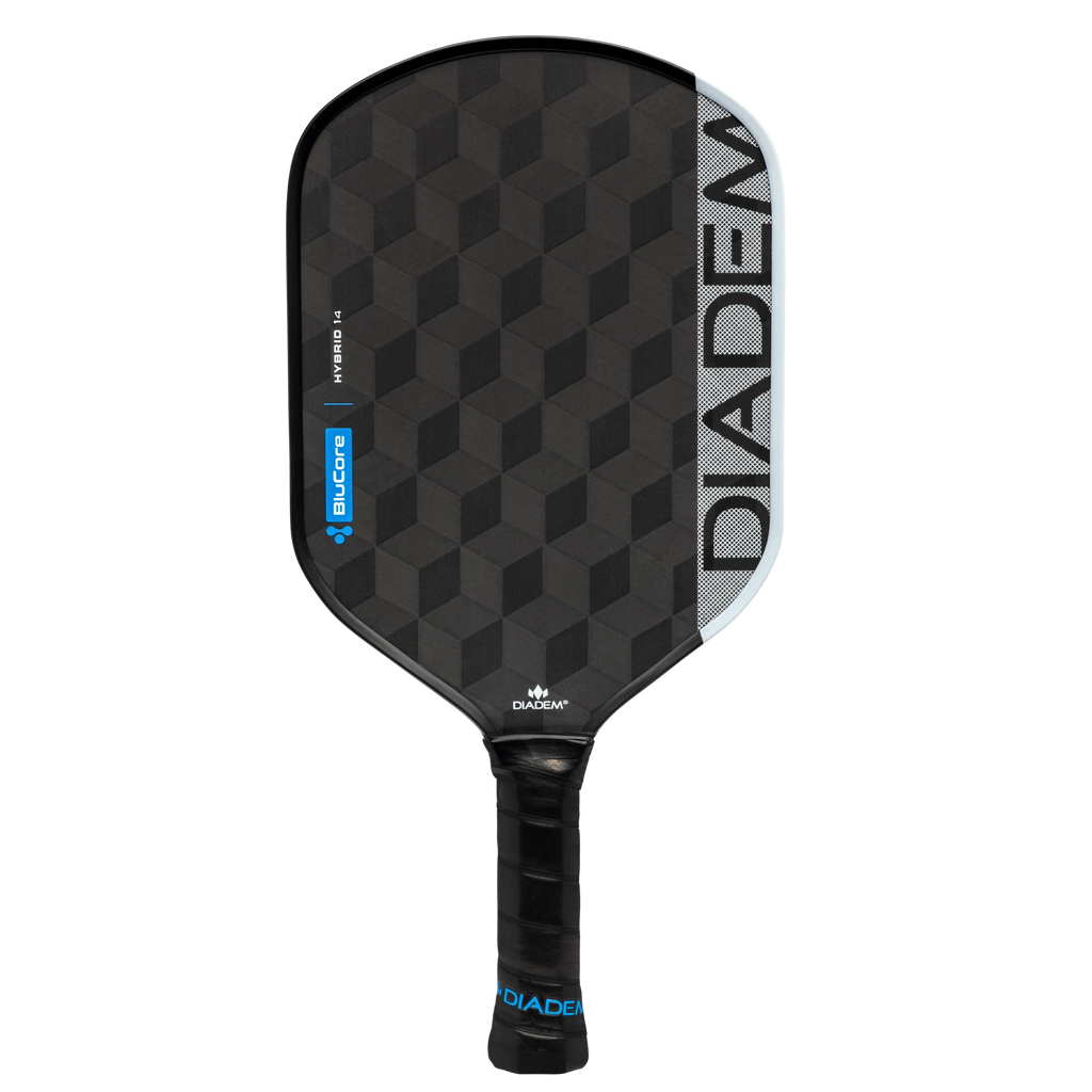 A Diadem Edge Blu Core Hybrid 14 mm Pickleball Paddle, available from IamRacketsports.com, online and in-store, Miami USA.
