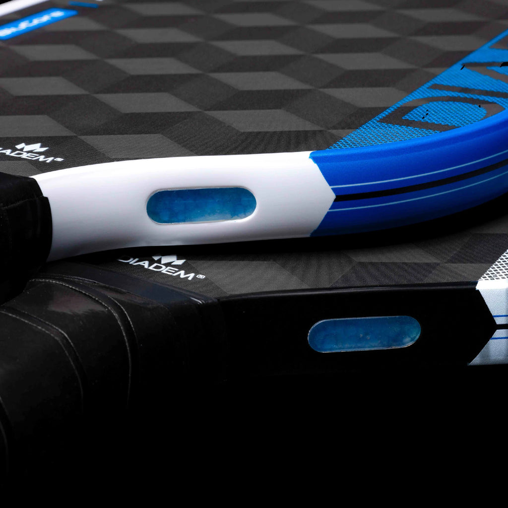 A pair of Diadem Edge Blu Core Hybrid 16 mm Pickleball Paddle, available from IamRacketsports.com, online and in-store, Miami USA.
