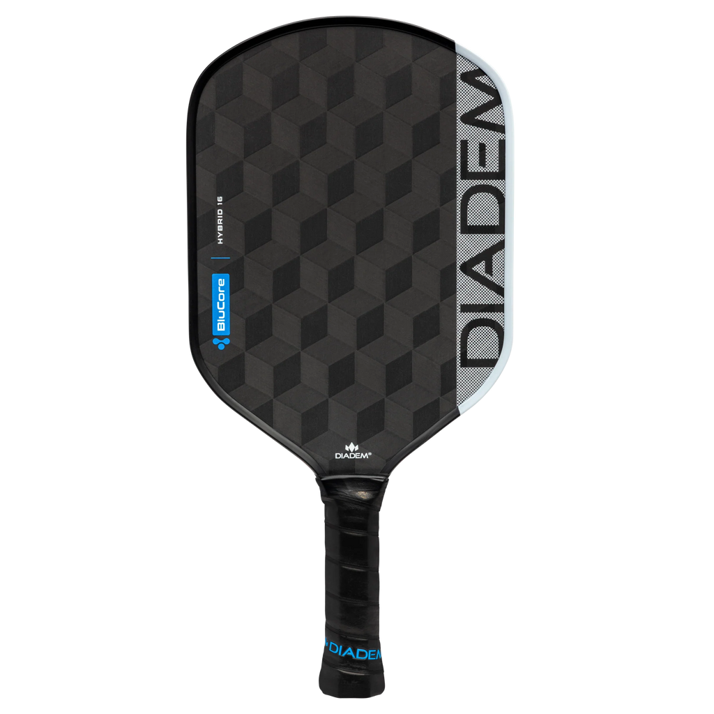 A Diadem Edge Blu Core Hybrid 16 mm Pickleball Paddle, available from IamRacketsports.com, online and in-store, Miami USA.