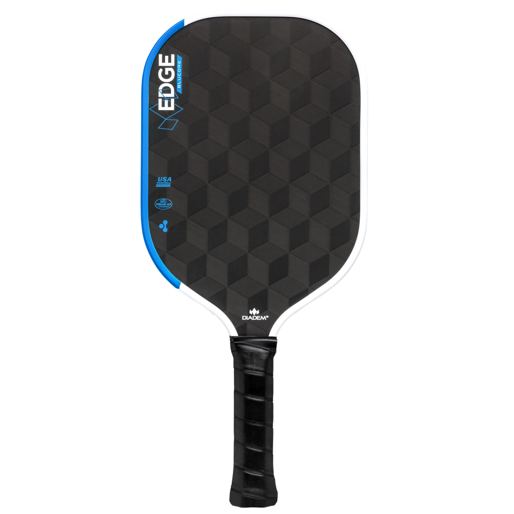 A Diadem Edge Blu Core Pro 14 mm Pickleball Paddle, available from IamRacketsports.com, online and in-store, Miami USA.