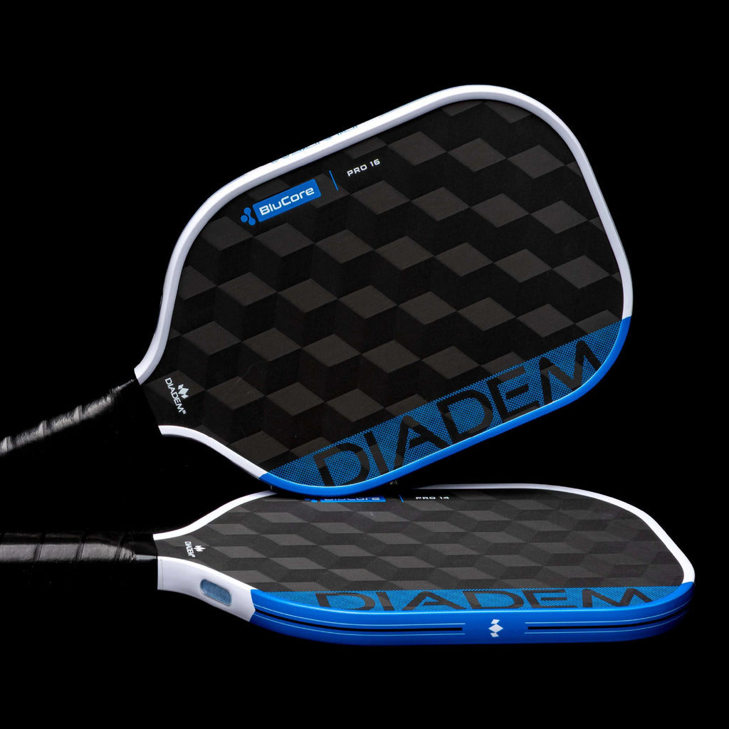 A pair of Diadem Edge Blu Core Pro 14 mm Pickleball Paddles, available from IamRacketsports.com, online and in-store, Miami USA.