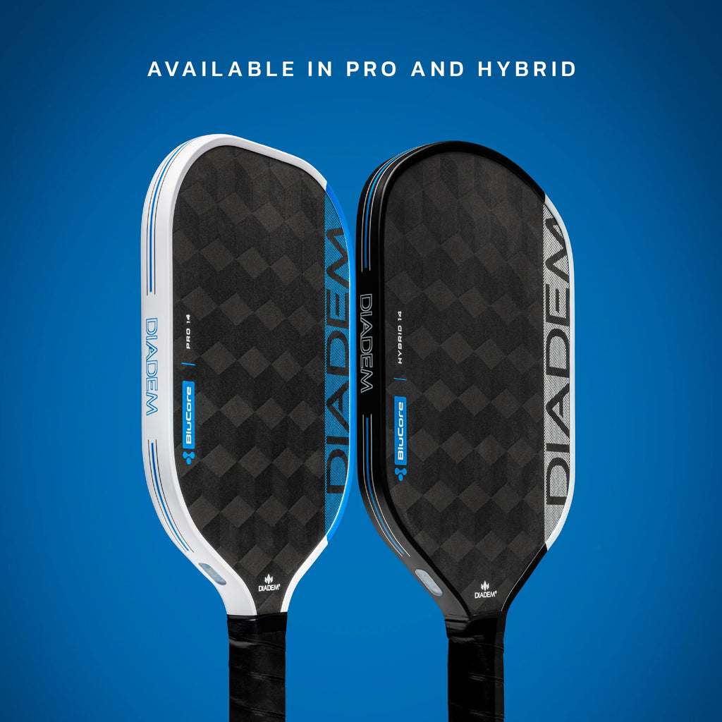 A pair of Diadem Edge Blu Core Pro 16 mm Pickleball Paddle, available from IamRacketsports.com, online and in-store, Miami USA.