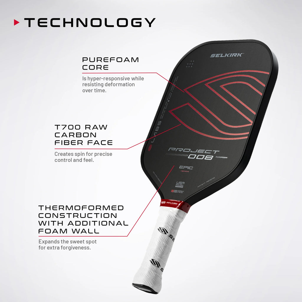 Infographic for the Selkirk LABS Project 008 Epic 13mm Pickleball Paddle. Available from IamRacketsports.com