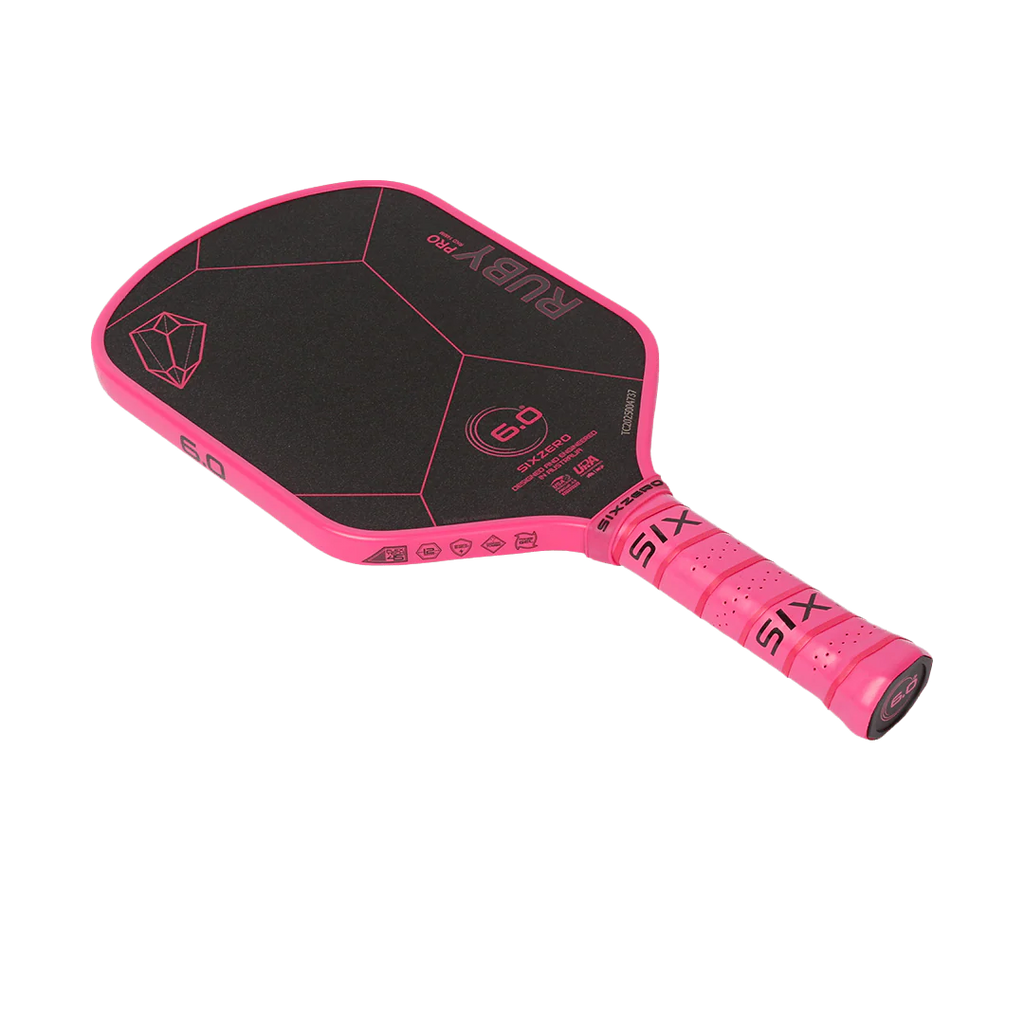 A Six Zero RUBY PRO 14mm PickleBall Paddle,  available from IamRacketsports.com, online and in-store, Miami USA, worldwide shipping.