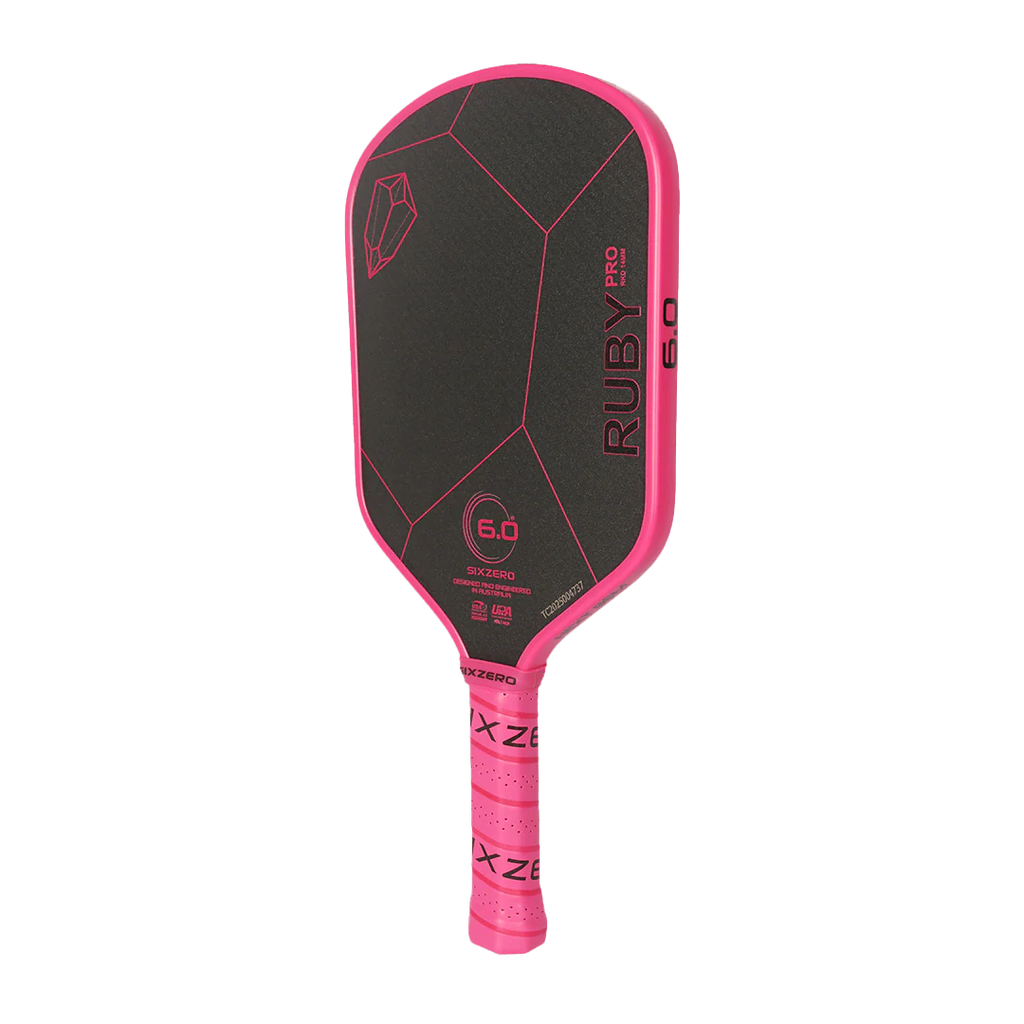 A Six Zero RUBY PRO 14mm PickleBall Paddle,  available from IamRacketsports.com, online and in-store, Miami USA, worldwide shipping.