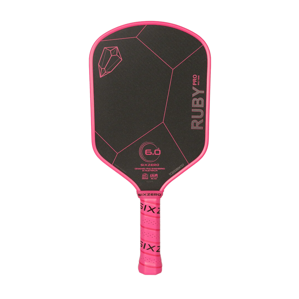 A Six Zero RUBY PRO 14mm PickleBall Paddle,  available from IamRacketsports.com, online and in-store, Miami USA, worldwide shipping.