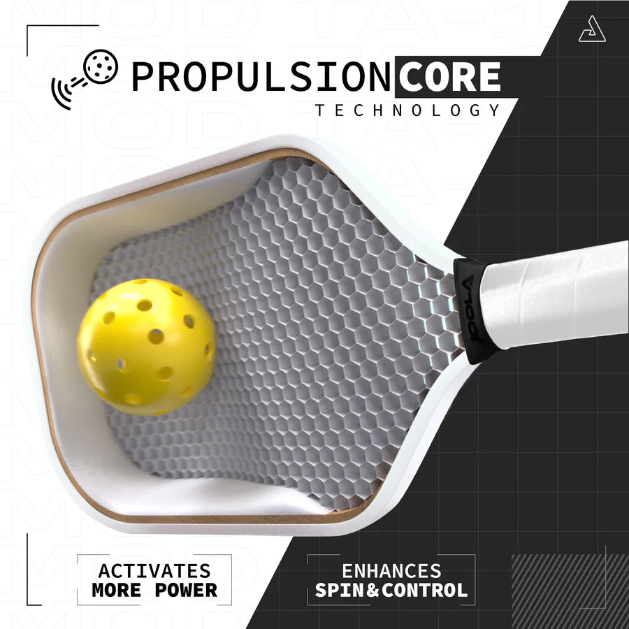 Inforgraphic of technologys of the JOOLA 2024 PERSEUS 14MM MOD TA-15  PRO PLAYER EDITION  Pickleball Paddle. Purchase from "iamRacketSports.com".