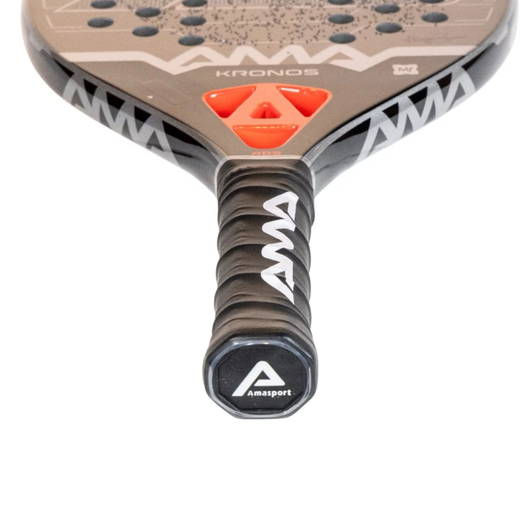 Racket handle of a AMA Sport KRONES 2025 Hugo Russo Beach Tennis Racket. Shop Heroes brand at iamBeachTennis.com.