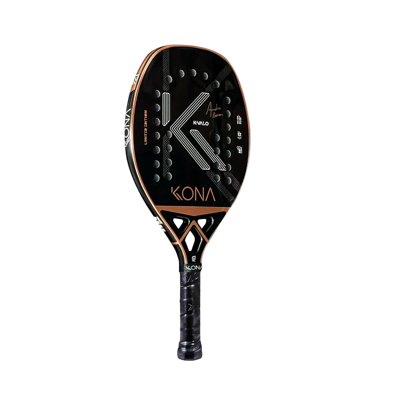 A Kona K-VALO 2025 LTD EDITION André Baran Beach Tennis Racket with Treatment, available from 
IamBeachTennis.com, online and in-store, Miami USA.