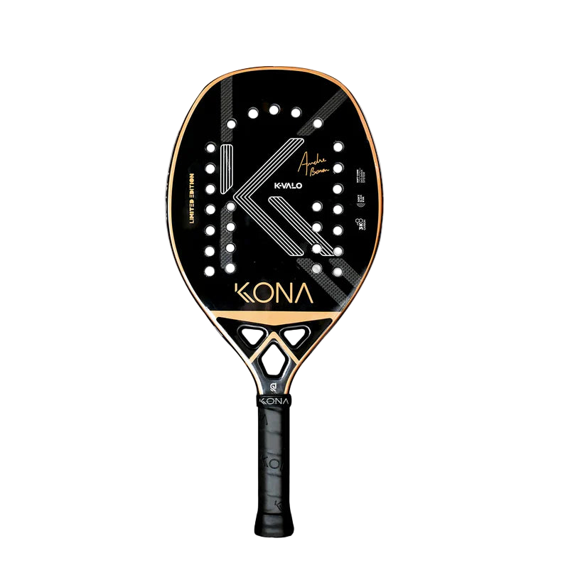 A Kona K-VALO 2025 LTD EDITION André Baran Beach Tennis Racket with Treatment, available from 
IamBeachTennis.com, online and in-store, Miami USA.