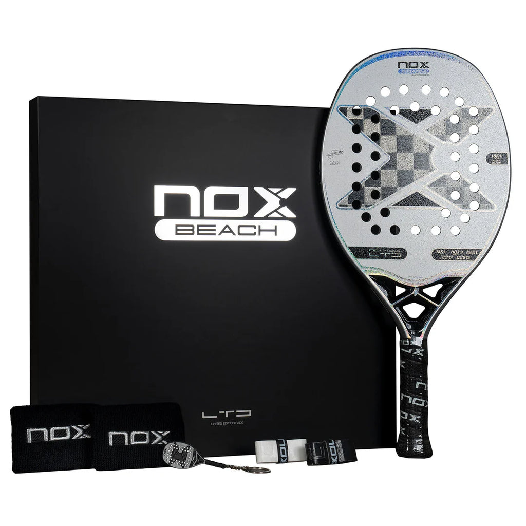 The box set for the  Nox NG17 2024 LTD Edition Beach Tennis Paddle.  Available at iambeachtennis.com Miami store.