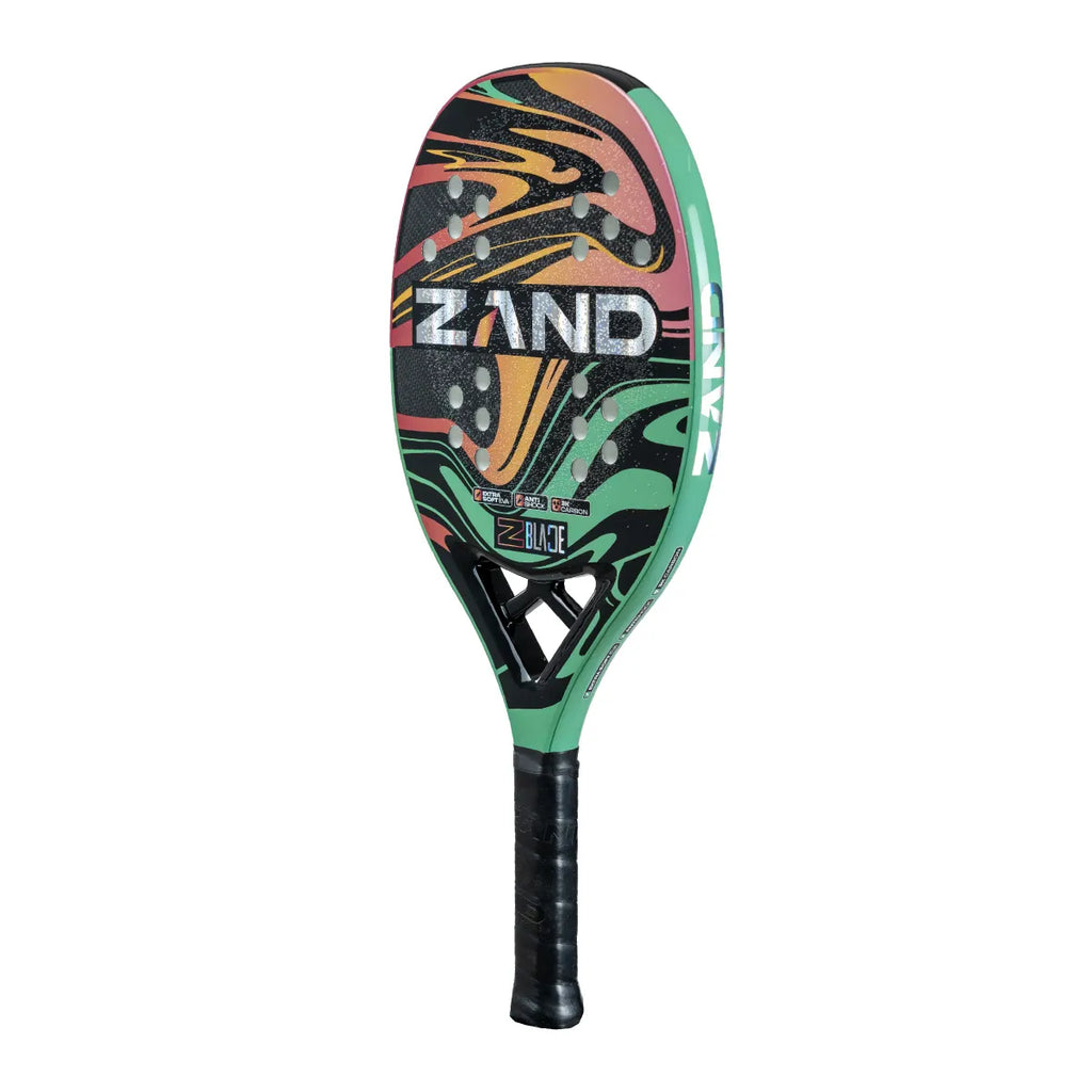 SPORT: BEACH TENNIS. A Zand Z BLADE Beach Tennis Paddle, vertical left facing. Find online and at iamRacketSports.com Boutique Store.