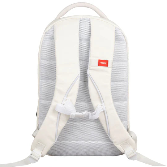 The back of a Nox PRO White Series Backpack, available from iamRacketSports.com, online and in store. 