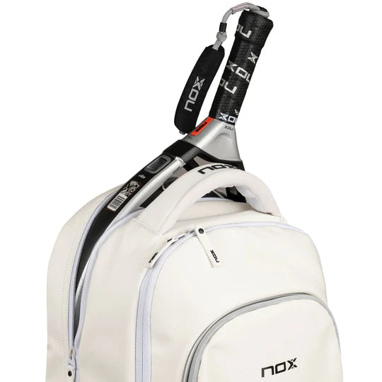 Racket compartment of a Nox PRO White Series Backpack, available from iamRacketSports.com, online and in store.