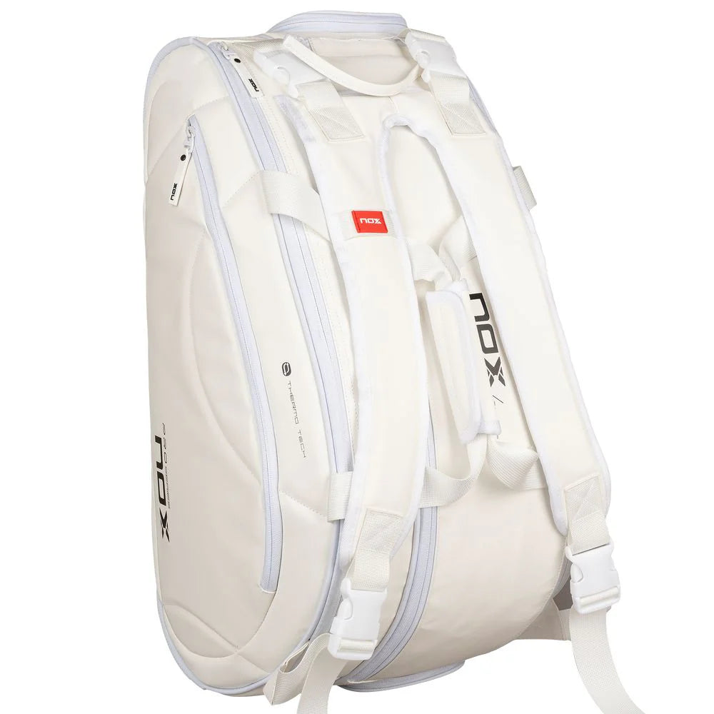 A standing Nox PRO Series White Racket Bag, available from iamRacketSports.com, in store and online.