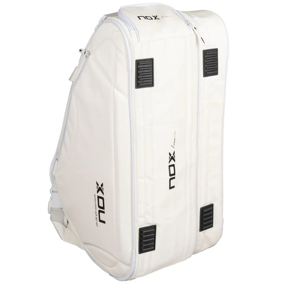 A standing Nox PRO Series White Racket Bag, available from iamRacketSports.com, in store and online.
