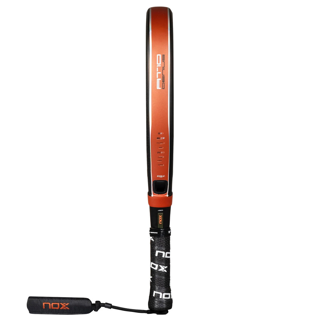 Side profile of a Nox Luxury Series AT10 GENIUS ATTACK 12K 2025 Agustín Tapia Padel Racket. Shop Nox at iamRacketSports.com, Miami Store.