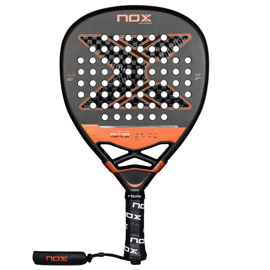 A Nox Luxury Series AT10 GENIUS ATTACK 12K 2025 Agustín Tapia Padel Racket. Shop Nox at iamRacketSports.com, Miami Store.