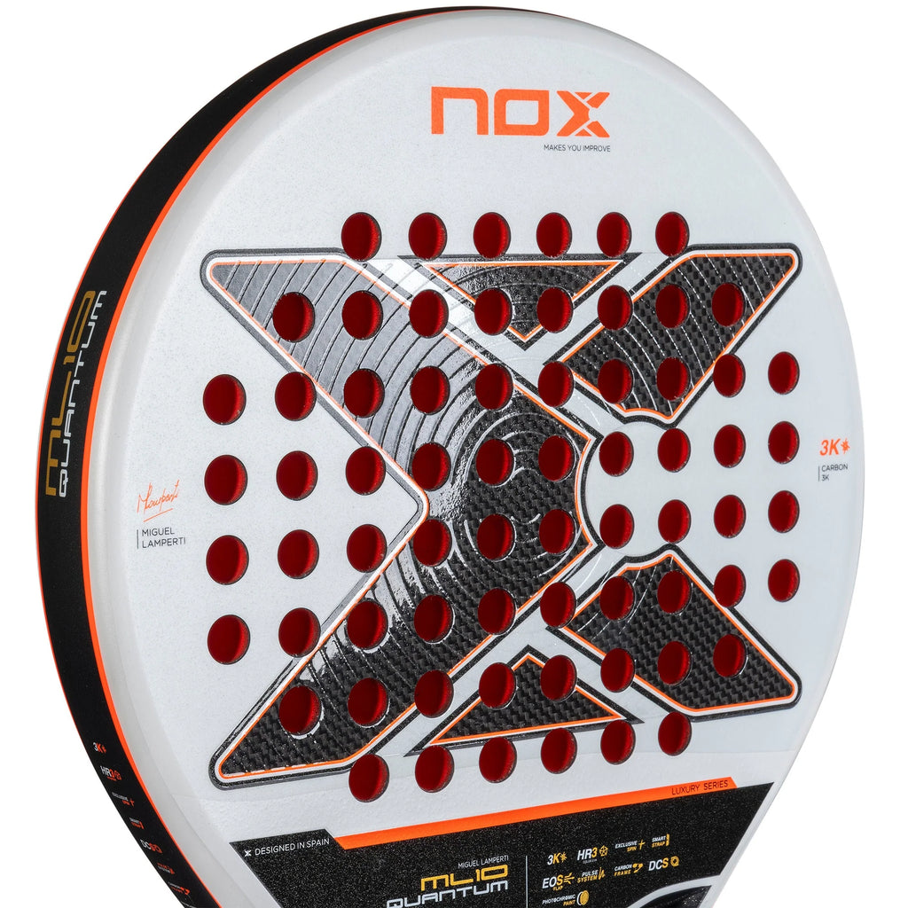 Paddle face of a A Series ML10 QUANTUM 3K 2025 MIGUEL LAMPERTI Padel Racket. Shop Nox at iamRacketSports.com, Miami Store.