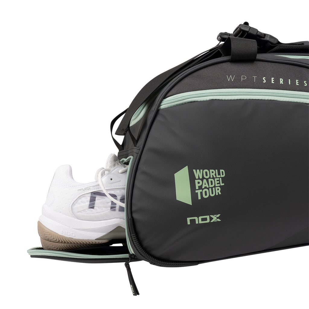 SPORT: PADEL Shoe compartment of the  Nox World Padel Tour 55L OPEN SERIES Bag, shop Nox from iam-padel.com, worldwide shipping.