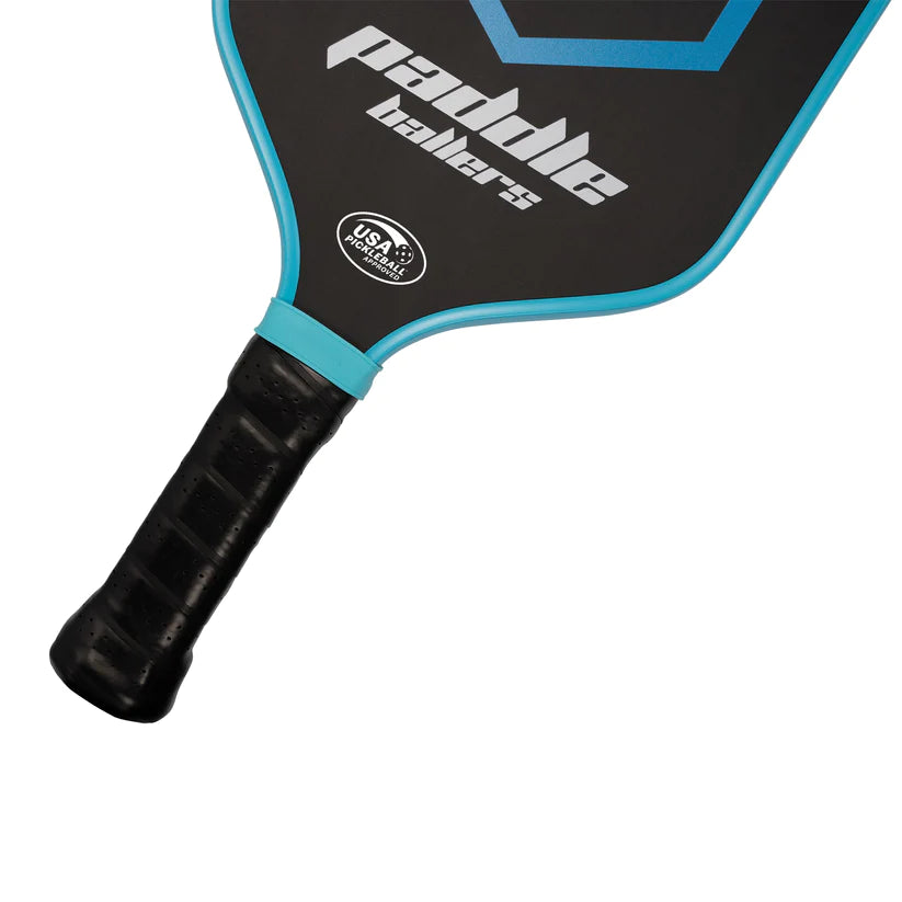 SPORT: PICKLEBALL. Shop PaddleBallers Pickleball Paddles and Rackets at "www.iamPickleball.Store" a division of "iamracketsports.com". Racket model is a 2023 PaddleBallers Vice Pro Pickleball Paddle/racket for beginner to advanced/professional players. Racquet/Paleta is in vertical orientation.Handle and neck of Paddle.
