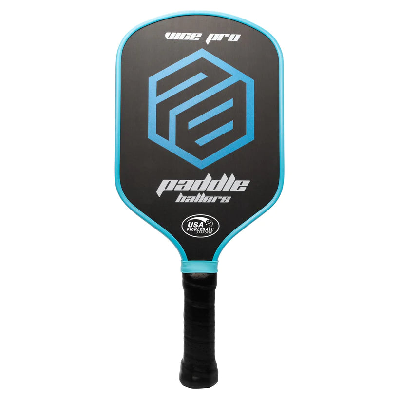 SPORT: PICKLEBALL. Shop PaddleBallers Pickleball Paddles and Rackets at "www.iamPickleball.Store" a division of "iamracketsports.com". Racket model is a 2023 PaddleBallers Vice Pro Pickleball Paddle/racket for beginner to advanced/professional players. Racquet/Paleta is in vertical orientation. Front of Paddle.