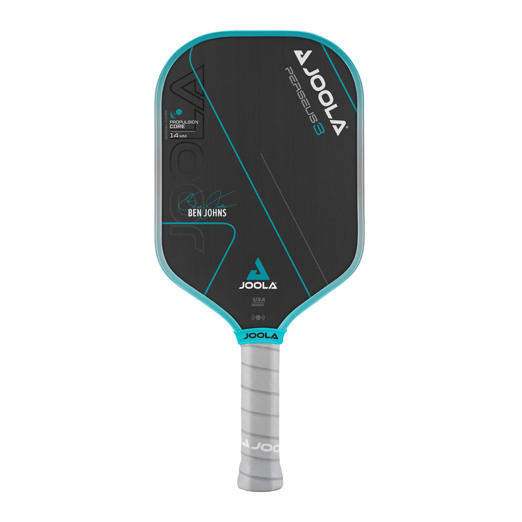 A JOOLA 2024 Ben Johns PERSEUS 3 14mm Pickleball Paddle, Charged Carbon Surface, elongated, 7.8oz. Available at iamRacketSports.com.