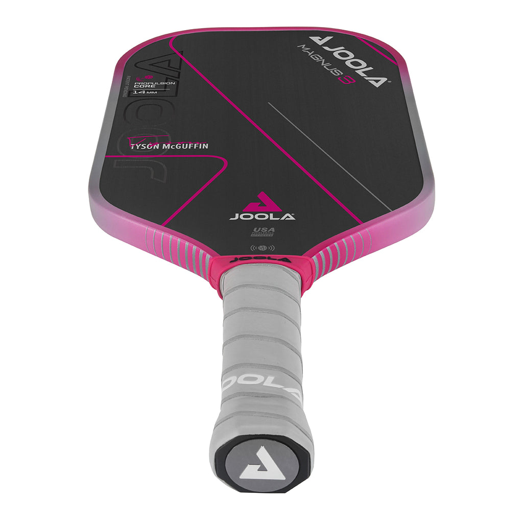 A JOOLA Tyson McGuffin MAGNUS 3 14mm 2024 Pickleball Paddle Charged Carbon Surface, elongated, 7.9oz. Purchase at iam-Pickleball.com, Miami store.