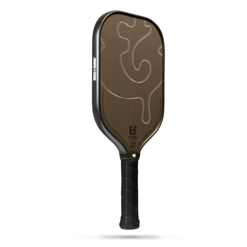 A black Bread & Butter THE FILTH 16mm 2024 Elongated Pickleball Paddle, available at iamracketsports.com.