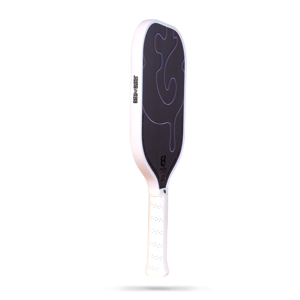 A white Bread & Butter fifth 16mm 2024 Elongated Pickleball Paddle, available at iamracketsports.com.