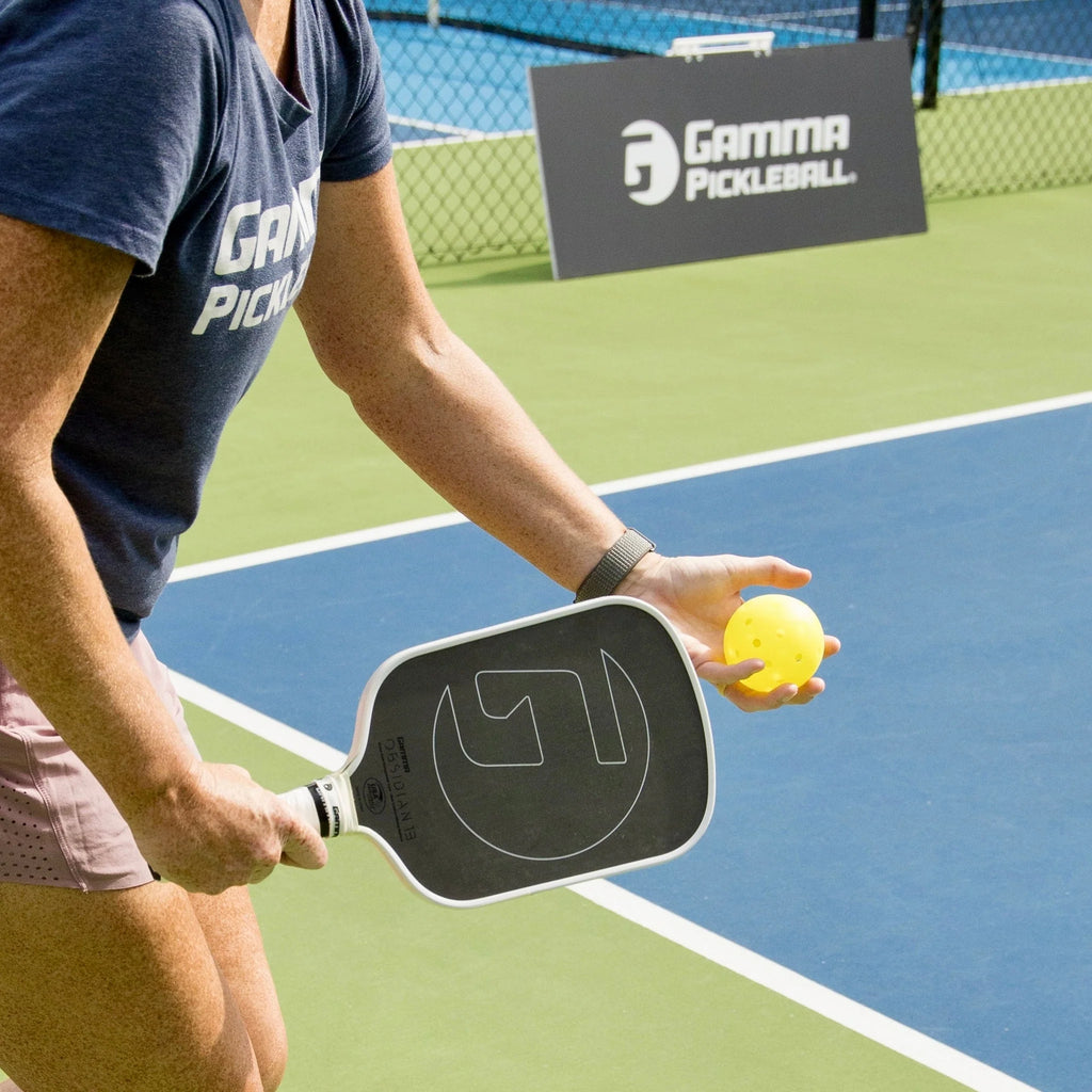 A player using a Gamma CHUCK outdoor Pickleball, available from iamPickleball.store.
